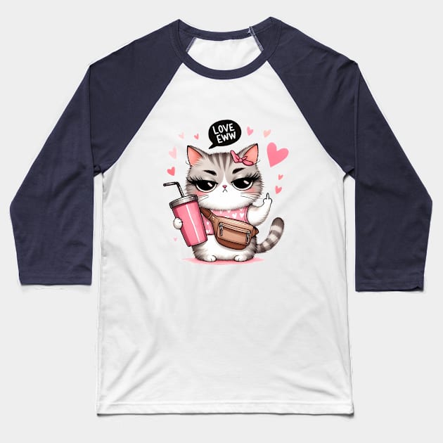 Love Eww Funny Cat Anti Valentines Day Baseball T-Shirt by Nessanya